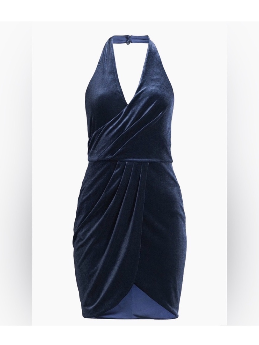 Black Halo Elaria Velvet Halter Mini Dress in Blue Slate NWT 4